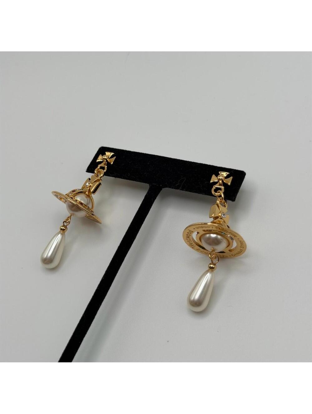 Vivienne Westwood Pearl & Crystal Orb Drop Earrings GoldTone - Picture 3 of 6